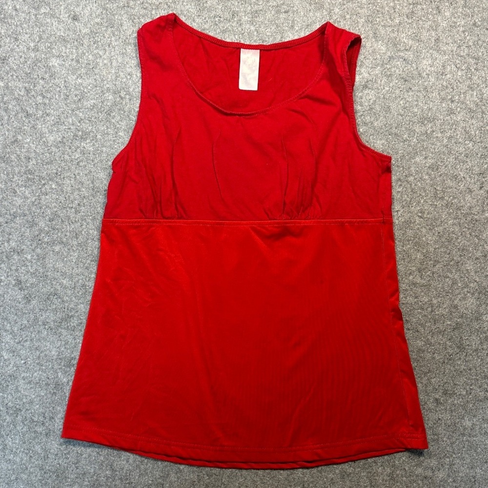 No Brand Empire Waist Tank Top Medium Red Solid Gathered Bust Stretch